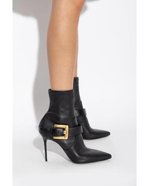 Balmain Leather Heeled Ankle Boots "Anthem" - White