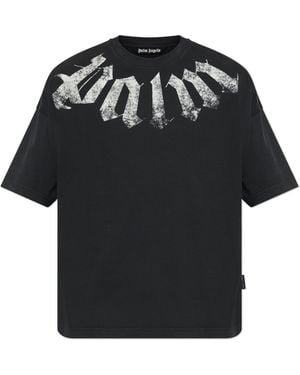 Palm Angels Cotton T-Shirt With Logo Print - Black