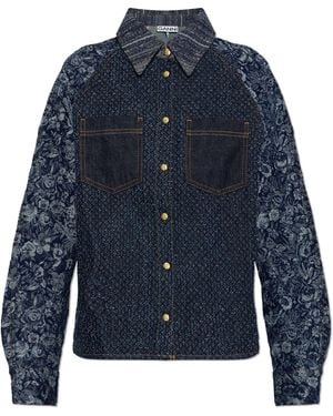 Ganni Denim Shirt With Floral Motif - Blue