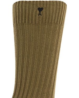 Ami Paris Cotton Socks With Logo - Green