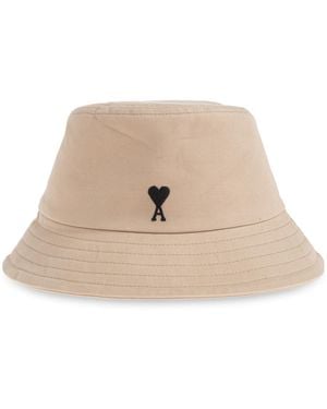 Ami Paris Hat With Embroidered Logo - Natural