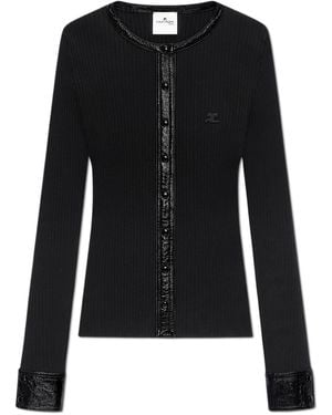 Courreges Cardigan Made Of Combined Fabrics - Black