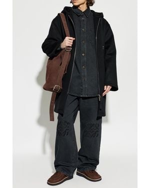Loewe Wool Coat With Hood - Black