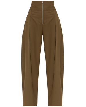 Ferragamo Wool High-Waisted Trousers - Natural
