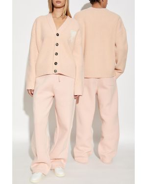 Ami Paris Cardigan With Logo - Natural