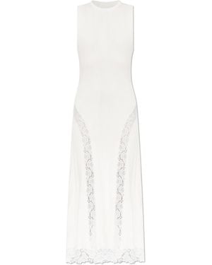 Self-Portrait Ribbed Dress With Lace Inserts - White