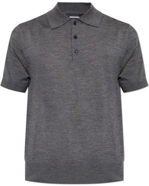 DSquared² Wool Polo Shirt With Embroidered Logo - Grey