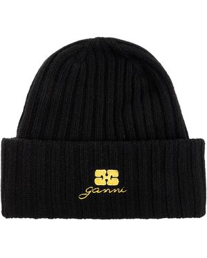Ganni Cap With Embroidered Logo - Black