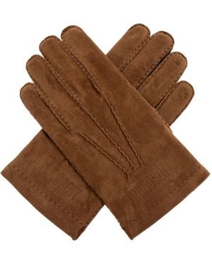 Moschino Suede Gloves With Embroidered Logo - Brown