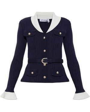 Self-Portrait Cardigan With Belt - Blue