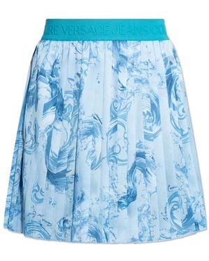Versace Jeans Couture Pleated Skirt With "Barocco" Pattern - Blue