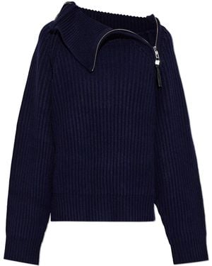 Ganni Wool Sweater With Zippers - Blue