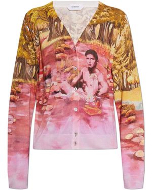 Versace Silk Cardigan With "The Naturist" Print - Pink