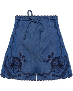 Zimmermann Denim Shorts With An Openwork Pattern - Blue