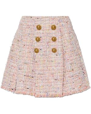 Balmain Tweed Skirt With Decorative Buttons - Pink