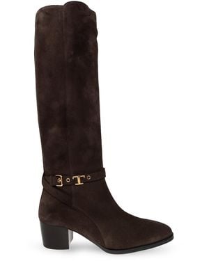 Tod's Suede Knee-High Boots With Heel - Brown