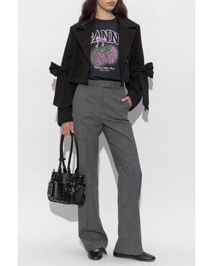Ganni T-Shirt With Embroidered Logo - Black