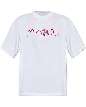 Marni T-Shirt With A Logo And Velvet Finish - White