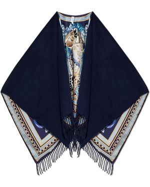 Ferragamo Cashmere Poncho With Fringes - Blue