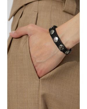 Versace Leather Bracelet With Studs - Brown