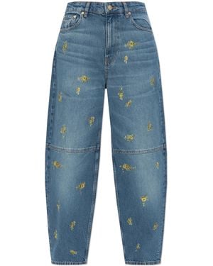 Ganni Jeans With Floral Motif - Blue