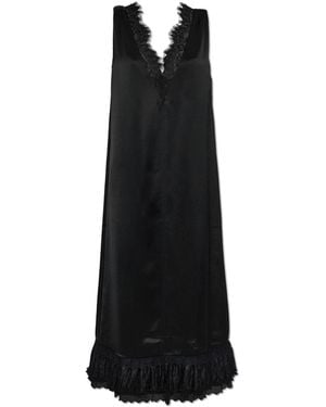 Ganni Satin Dress With Lace Inserts - Black