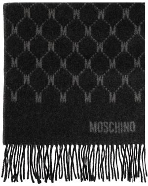 Moschino Cashmere Scarf With Monogram - Black