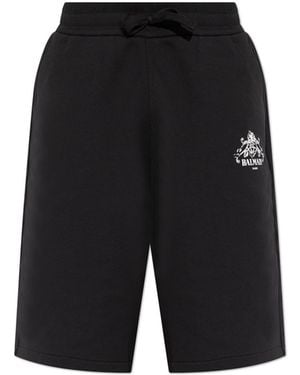 Balmain Cotton Shorts With Printed Logo - Black