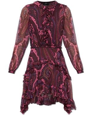 Etro Silk Dress With Ruffles - Purple