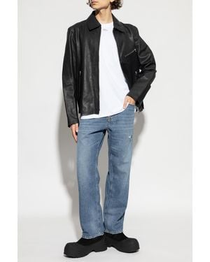 DIESEL Leather Jacket 'L-Korn-Wrd' - Blue