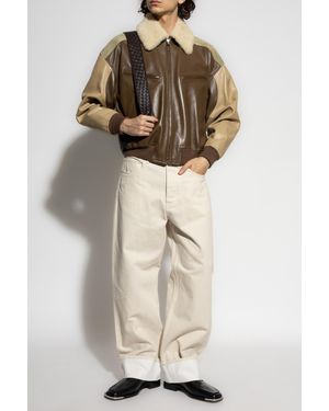 Bottega Veneta Leather Jacket With Fur Collar - Natural