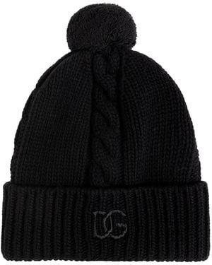 Dolce & Gabbana Wool Beanie With Embroidered Logo - Black