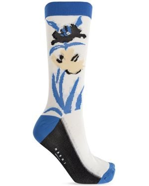 Marni Floral Motif Socks - Blue