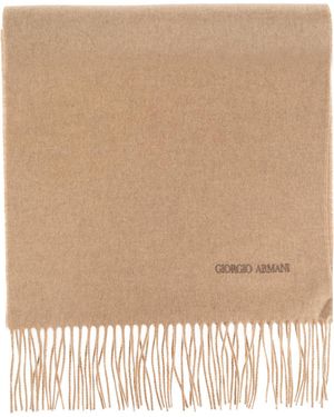 Giorgio Armani Cashmere Scarf With Fringes - Natural