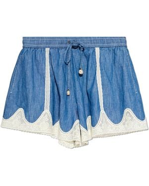 Zimmermann Denim Shorts With Lace Trim - Blue