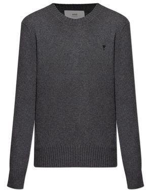 Ami Paris Cashmere Jumper With A Crew Neck - Grey