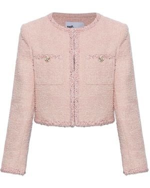 Self-Portrait Tweed Blazer With Lurex Thread And Sequins - Pink