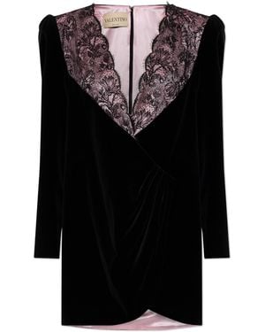 Valentino Garavani Velvet Dress With Lace Trim - Black