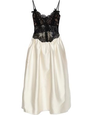 Self-Portrait Taffeta Dress With Contrasting Lace - White