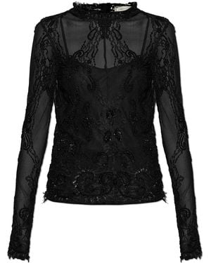 Blumarine Lace Blouse With Shimmering Sequins - Black