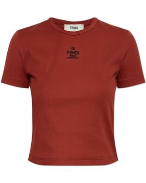 Fendi Ribbed T-Shirt With Embroidered Logo