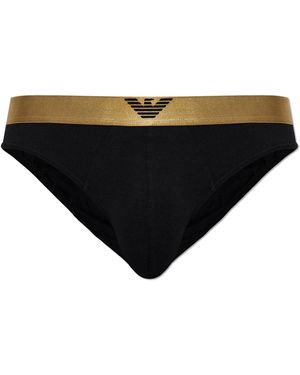 Emporio Armani Cotton Briefs With Logo - Black