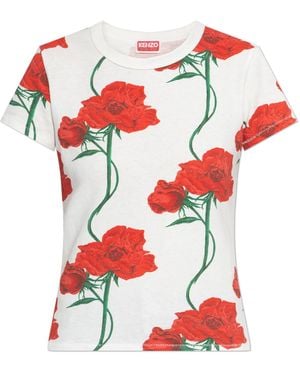KENZO T-Shirt With Floral Motif - Red