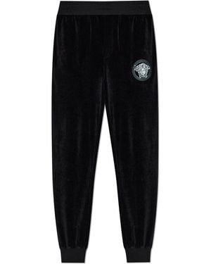 Versace Velvet Trousers With A Shimmering Appliqué - Black