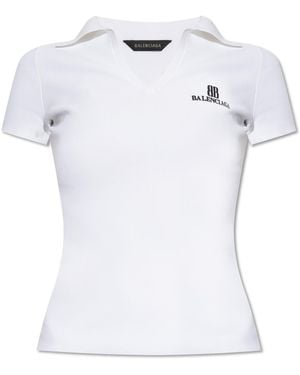 Balenciaga Polo With Embroidered Logo - White