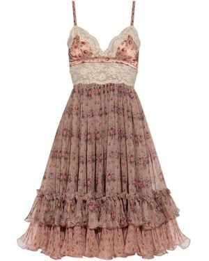 Dolce & Gabbana Silk Dress With Floral Motif - Brown