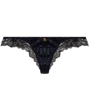 Versace Thongs With Lace Trim - Black