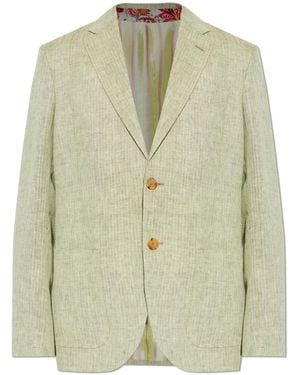 Etro Linen Herringbone-Patterned Blazer - Green