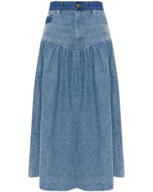 Ganni Denim Skirt With A Vintage Effect - Blue
