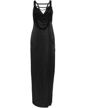 Balmain Silk Dress With Shimmering Beads - Black